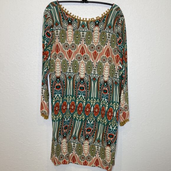Boutique Unbranded Boho Midi Tunic Shift Dress EUC Sz M Retro Print V-Neck - Picture 6 of 10